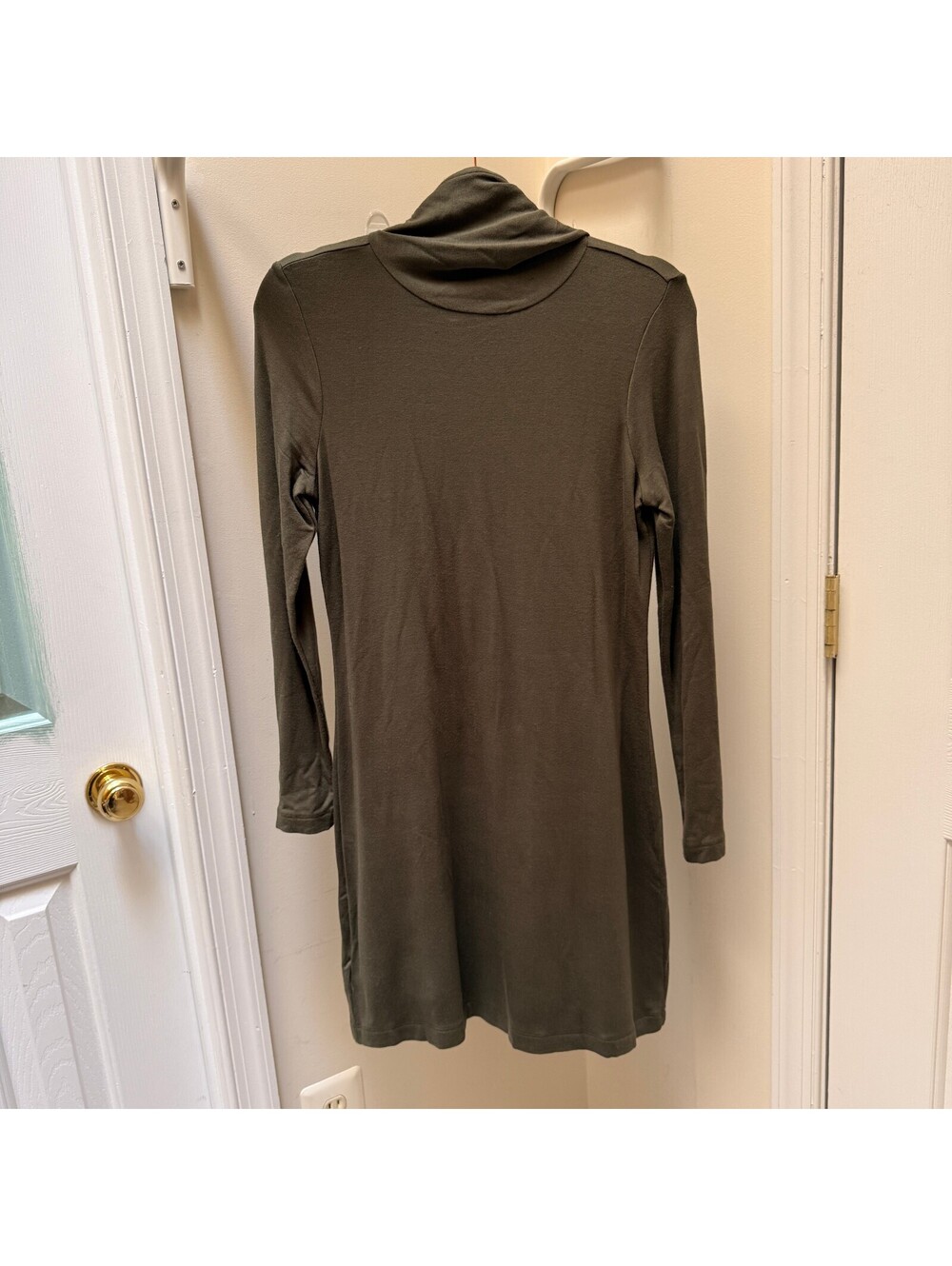 NWT Lou & Grey Olive Green Scarf Neck Soft Stretch Shift Dress | Size XS
